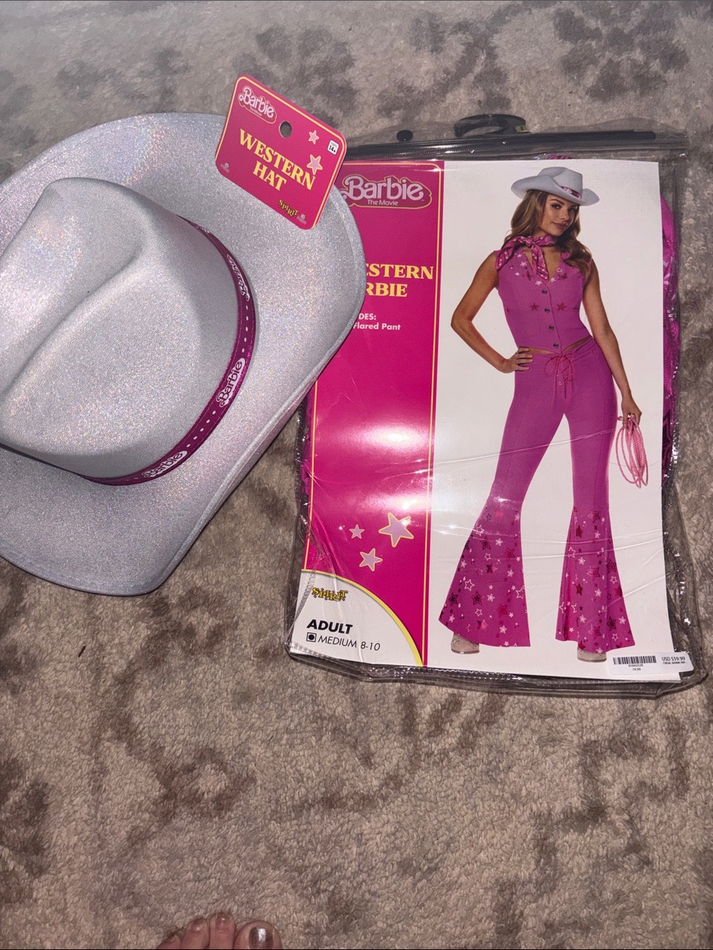 Barbie Pink Western Flare Pants Costume with Silver Glitter Hat